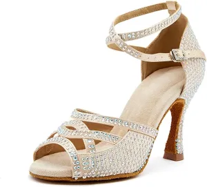 Women's Black Velvet Crystal Sandals - Classic Rhinestone Heels for Evening Parties (7.5cm/2.95 inches)
