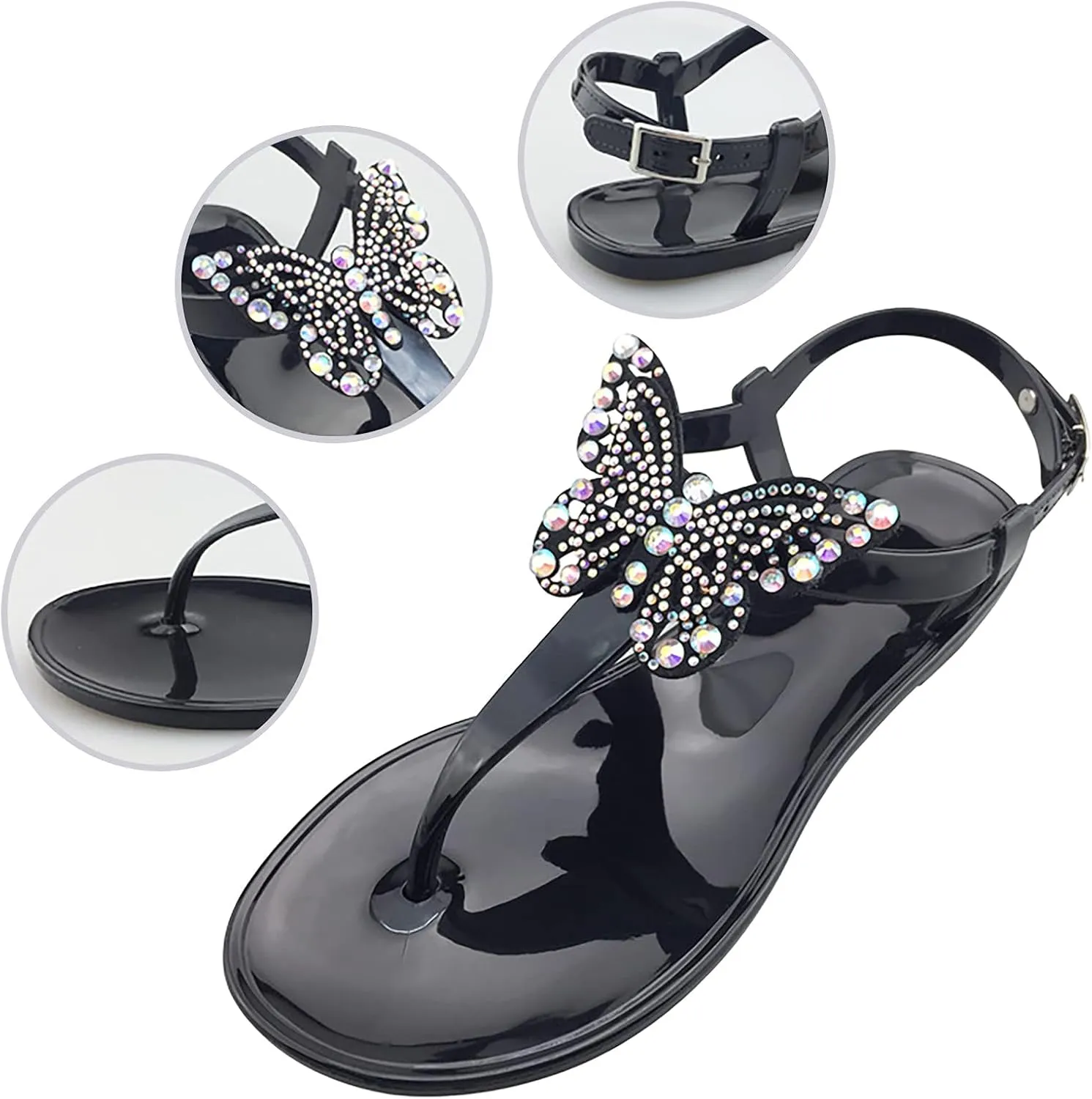 Women's Bow Flat Thong Sandals Summer T-Strap Adjustable Ankle Buckle Slip On Casual Beach Flip Flop For Party