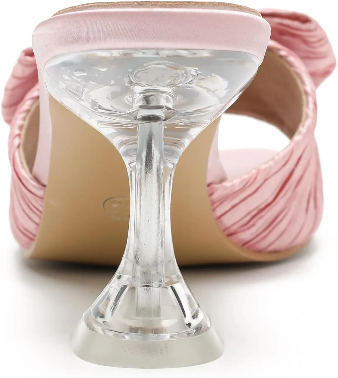 Women's Bowknot Heeled Sandals Square Toe Pleated Bow Heels Slippers Stilettos Mules Slip on Wedding Party Dress Shoe