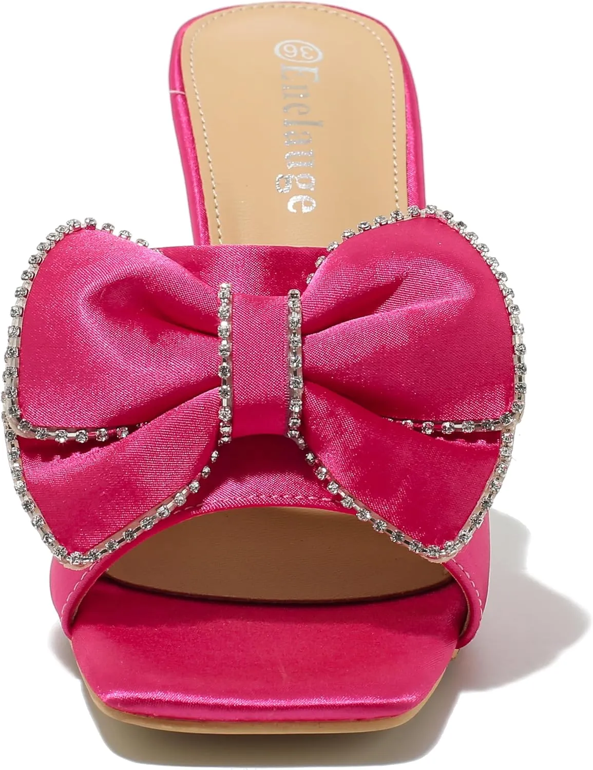 Women's Bowknot High Heel Mule Sandals Clear Heels Square Toe Satin Bow Mules Backless Slip on Slippers Comfortable Wedding Party Dress Shoes