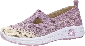 Women's Breathable Comfortable Leisure Hollow Mesh Non Slip Flat Bottom One Foot Stirrup Sneakers Casual Brass Buckle Low Heel Back Zipper Shoes