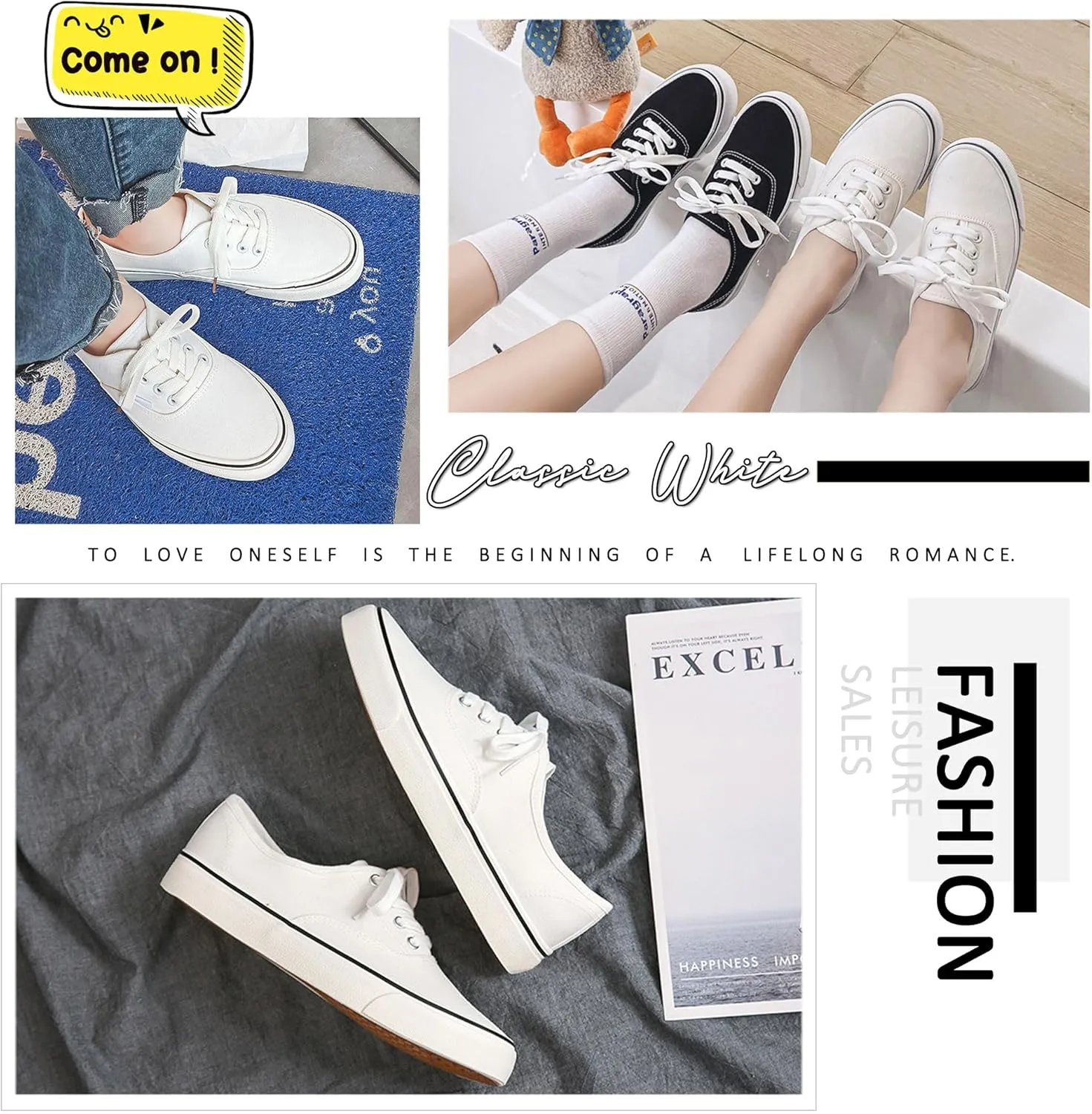 Women's Canvas Shoes Low Top Fashion Classic Slip on Canvas Sneakers Lace-up Walking Shoes Tennis Shoes