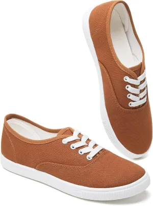Womens Classic White Sneakers,Low Top White Canvas Shoes,Lightweight Casual Canvas Sneakers