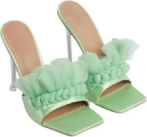 Womens Clear Heels Sandals Peep Toe Mules Stiletto High Heels Slip on Heel Shoes