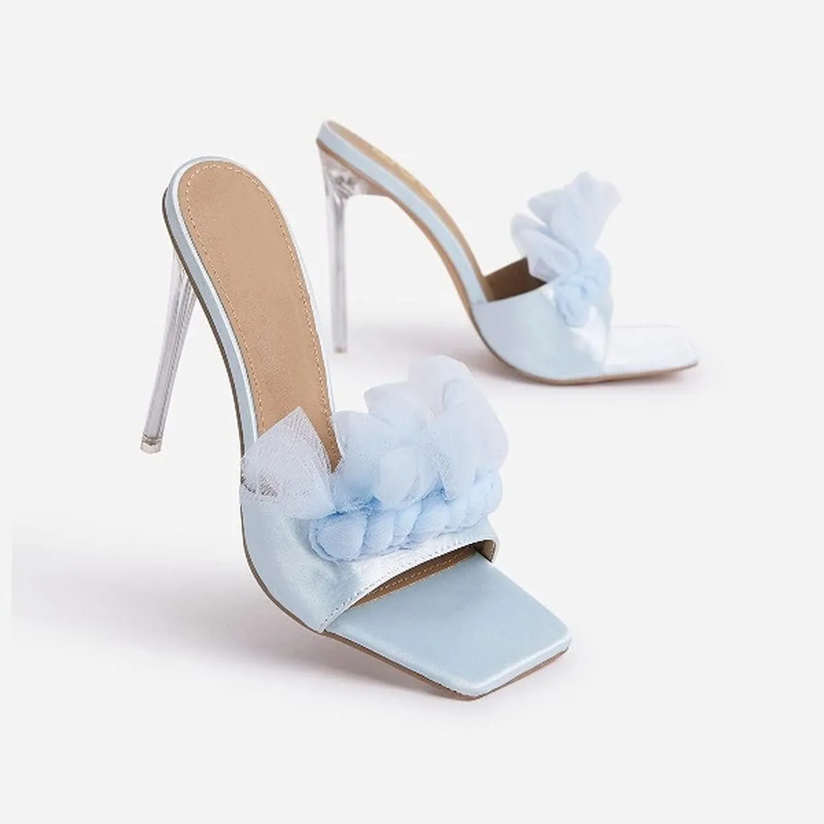 Womens Clear Heels Sandals Peep Toe Mules Stiletto High Heels Slip on Heel Shoes