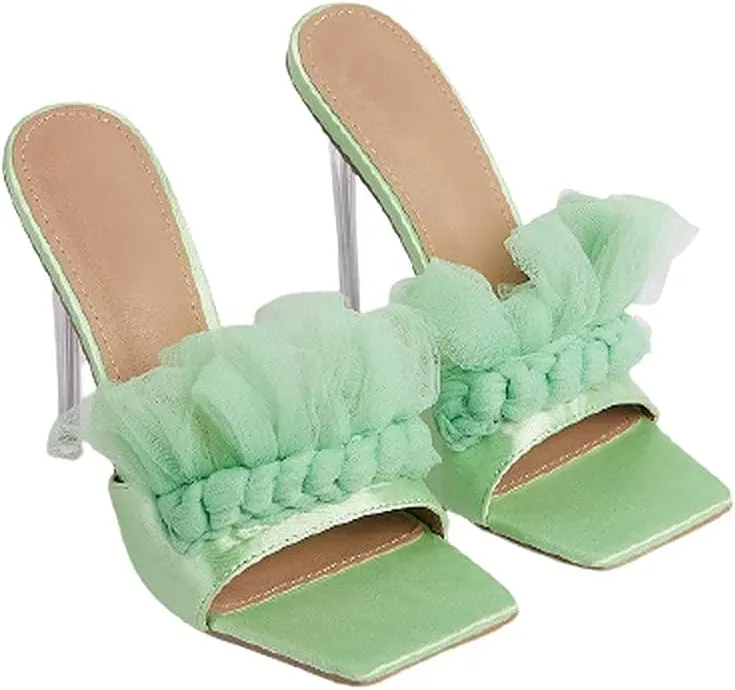 Womens Clear Heels Sandals Peep Toe Mules Stiletto High Heels Slip on Heel Shoes