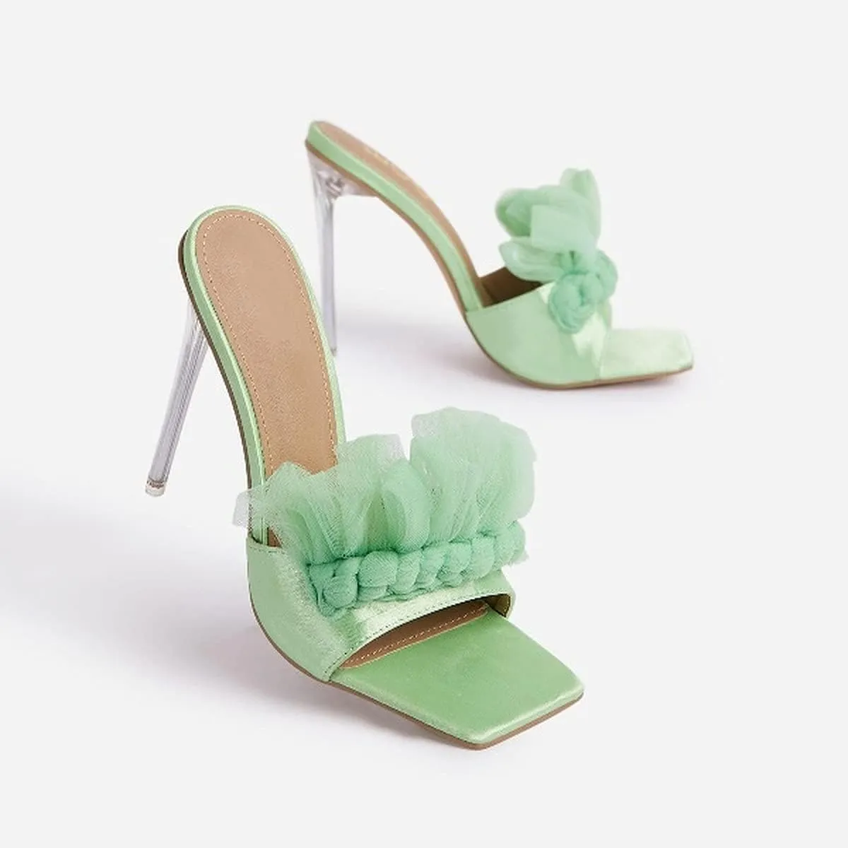 Womens Clear Heels Sandals Peep Toe Mules Stiletto High Heels Slip on Heel Shoes
