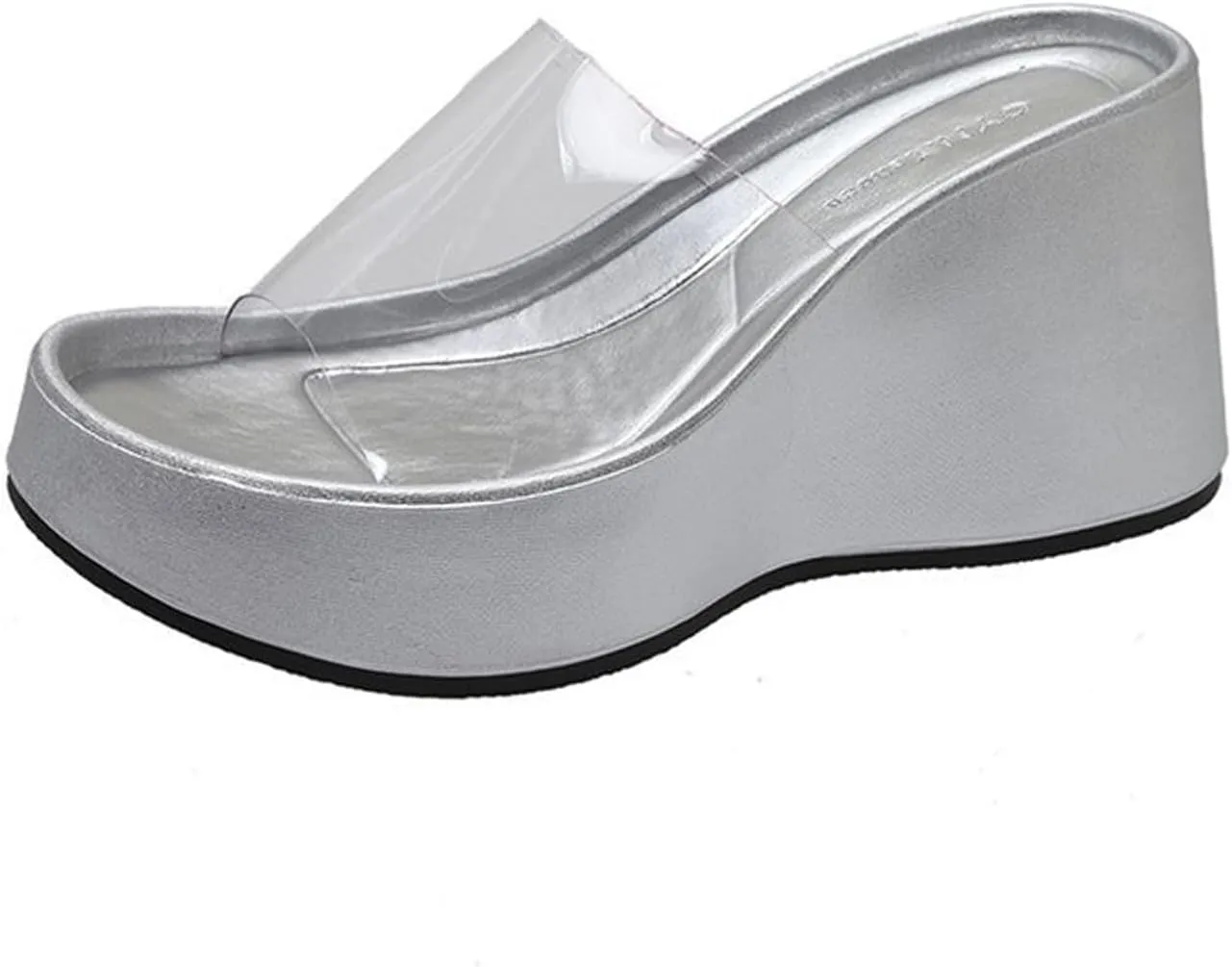 Women's Clear Strap Wedges Platform Sandals Classic Fish Mouth Memory Foam Slip-On Height Increase Slides Sandals Summer Casual Beach Walking Slippers
