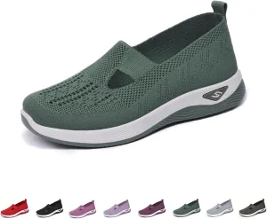 Women's Comfortable Breathable Knitted Sneakers, Outdoor Woven Cut-Out Orthopedic Soft Arch Support Walking Shoes for Women, Slip-On