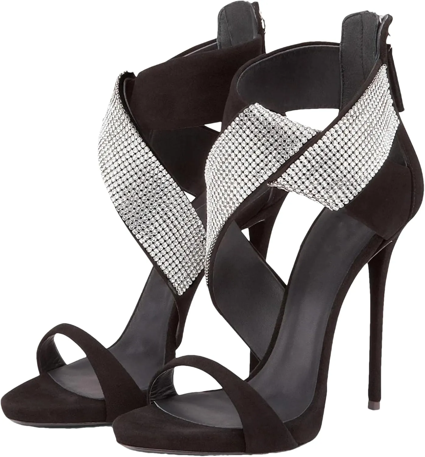 Women's Crystal Strap Peep Toe Sandals, Summer Evening Stiletto Party Heels