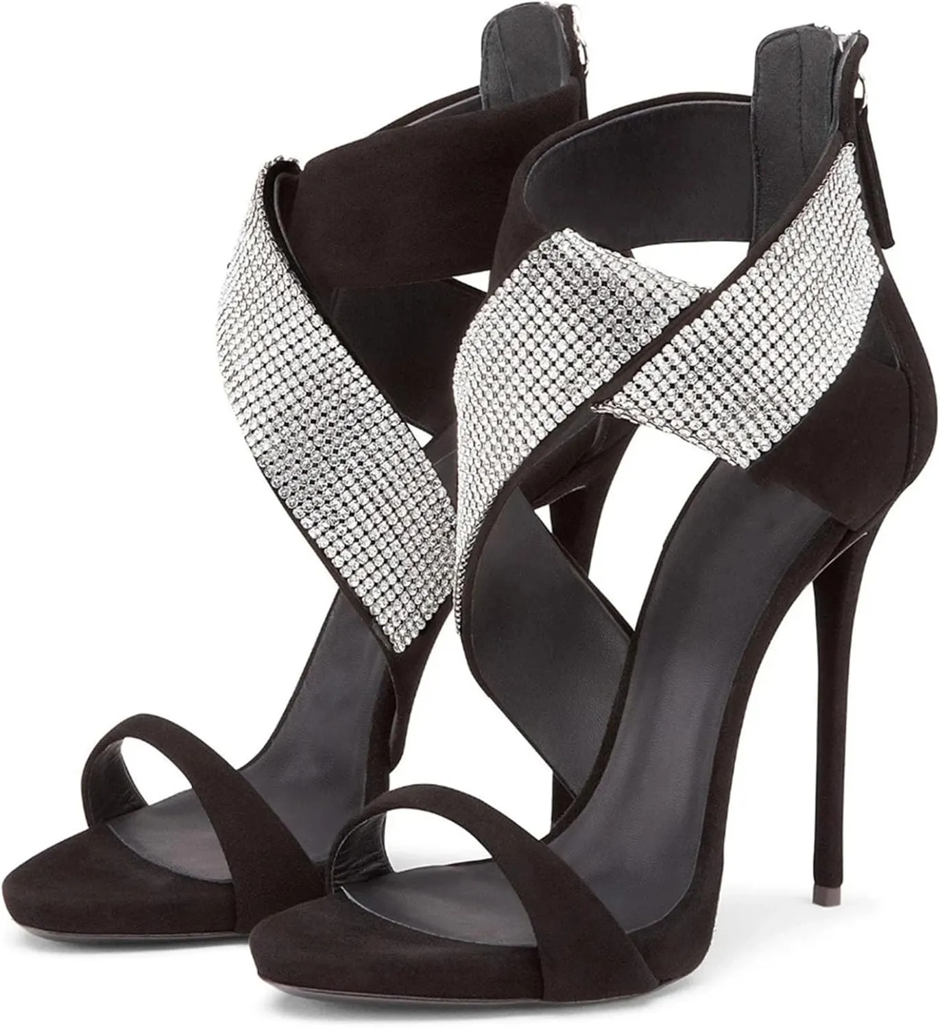 Women's Crystal Strap Peep Toe Sandals, Summer Evening Stiletto Party Heels