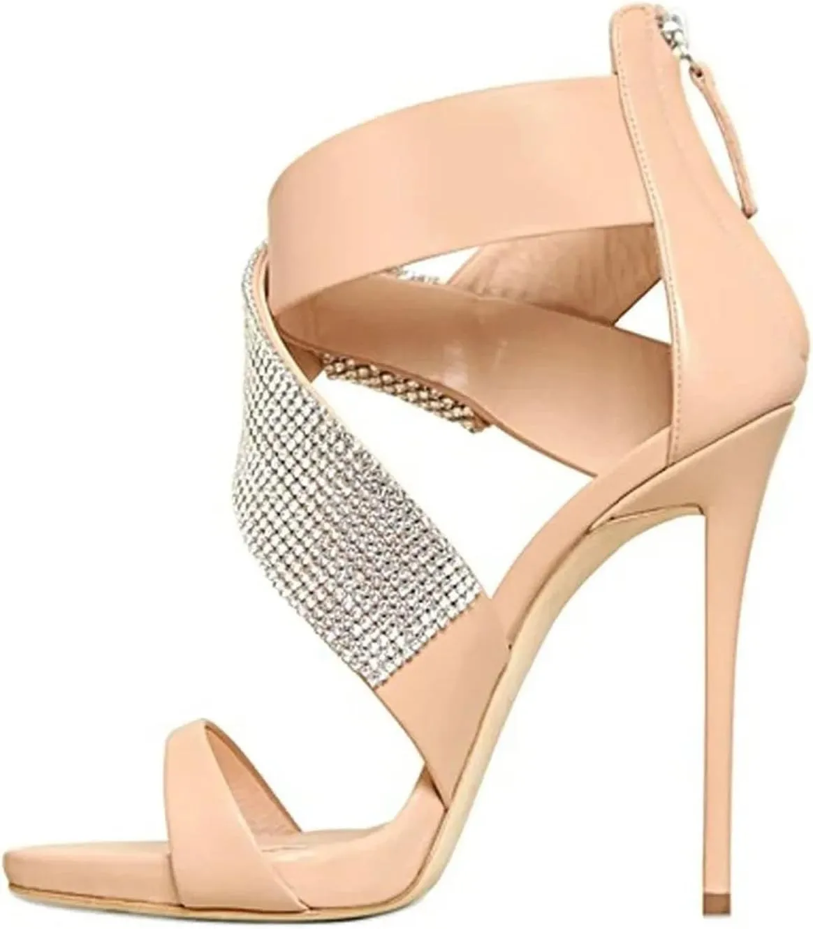 Women's Crystal Strap Peep Toe Sandals, Summer Evening Stiletto Party Heels