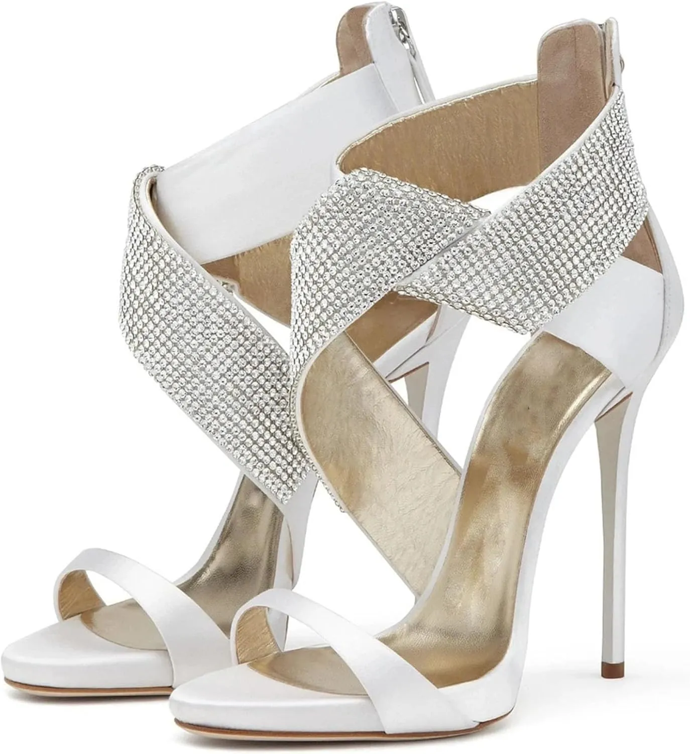 Women's Crystal Strap Peep Toe Sandals, Summer Evening Stiletto Party Heels