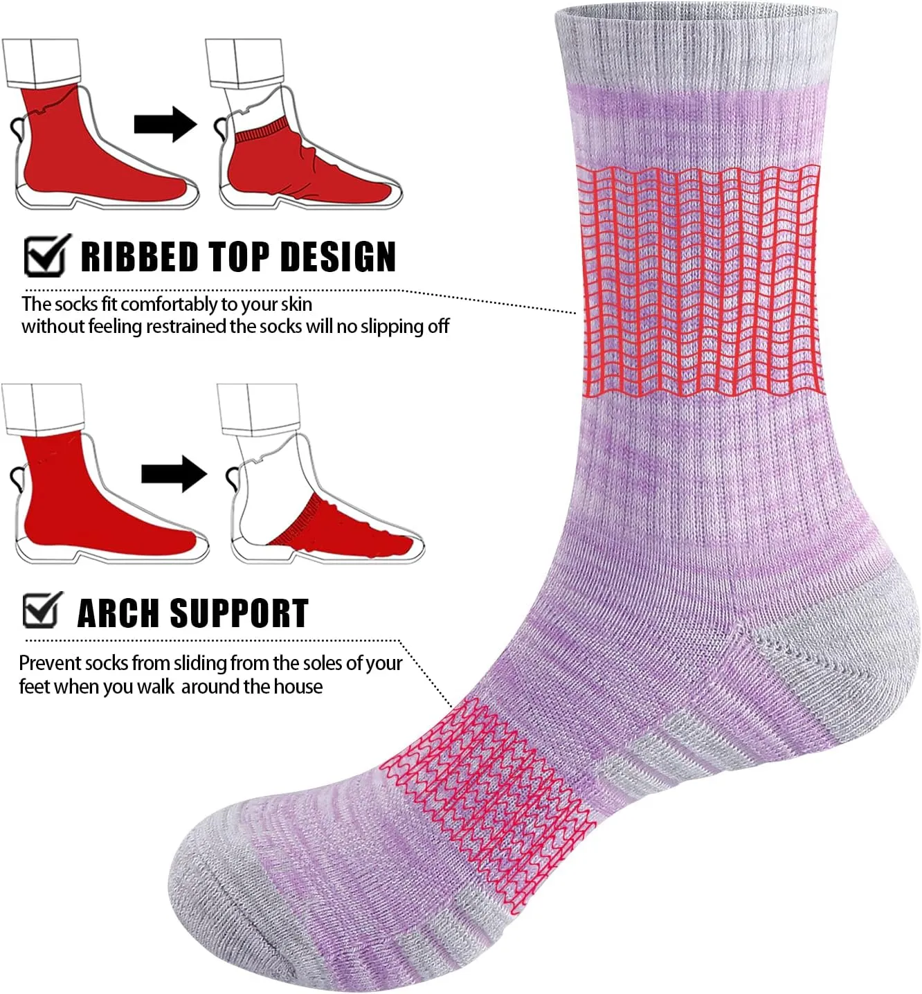 Womens Cushioned Crew Socks For Women, Moisture Wicking Breathable Cotton Everyday Work Gym Tennis Athletic Socks