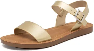 Women's Cute Open Toes One Band Ankle Strap Flexible Summer Flat Sandals With   Memory Foam