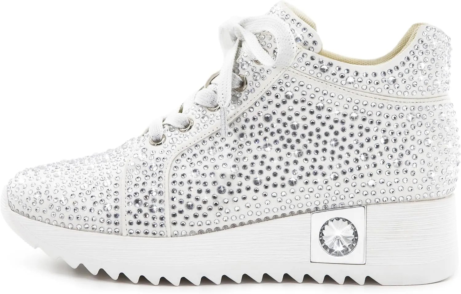 Women's Fashion Glitter Sneakers Platform Wedge Shoes Sparkly Rhinestone High Top Sneakers Trendy Sequin Shoes Wedding Bride Dress