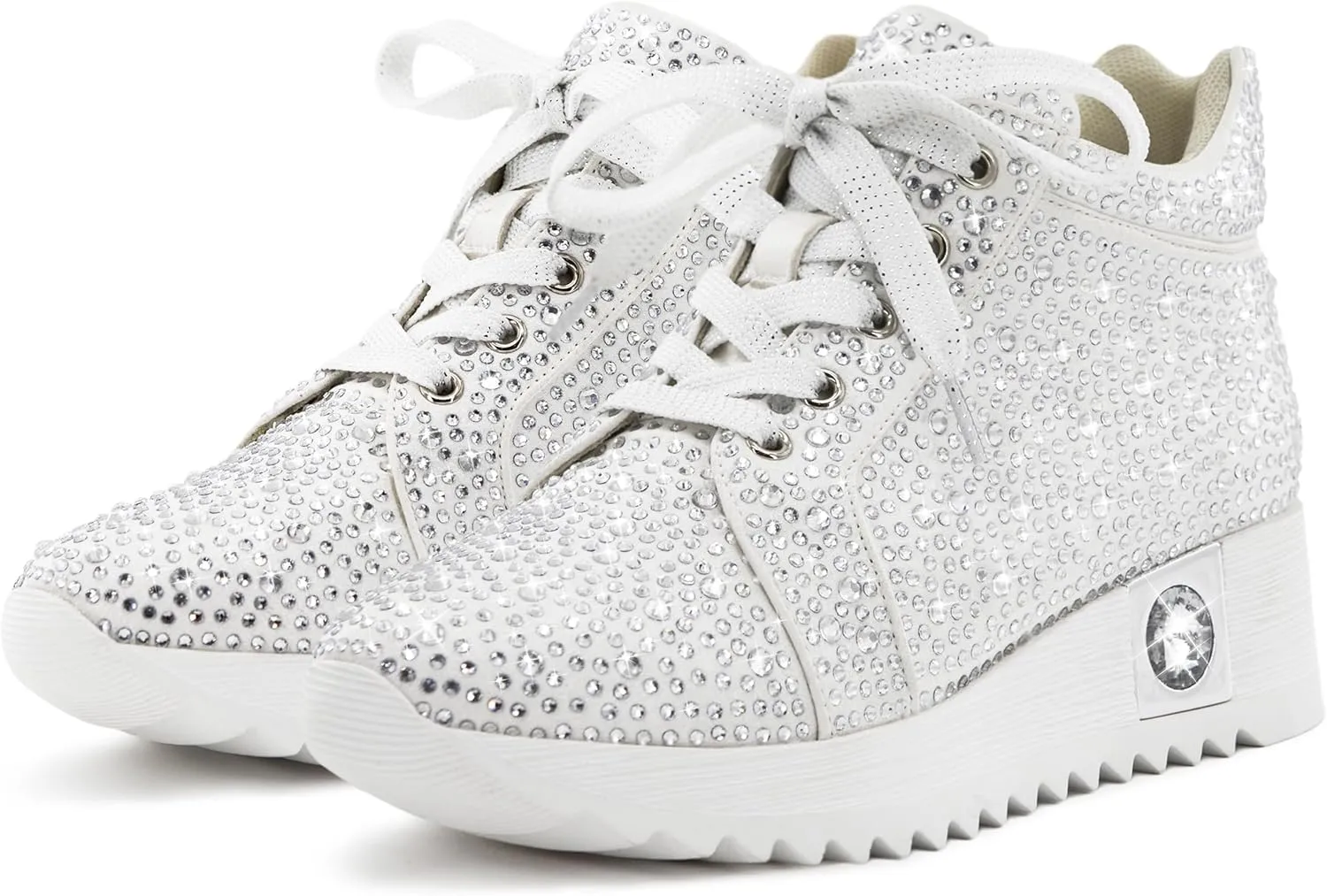 Women's Fashion Glitter Sneakers Platform Wedge Shoes Sparkly Rhinestone High Top Sneakers Trendy Sequin Shoes Wedding Bride Dress