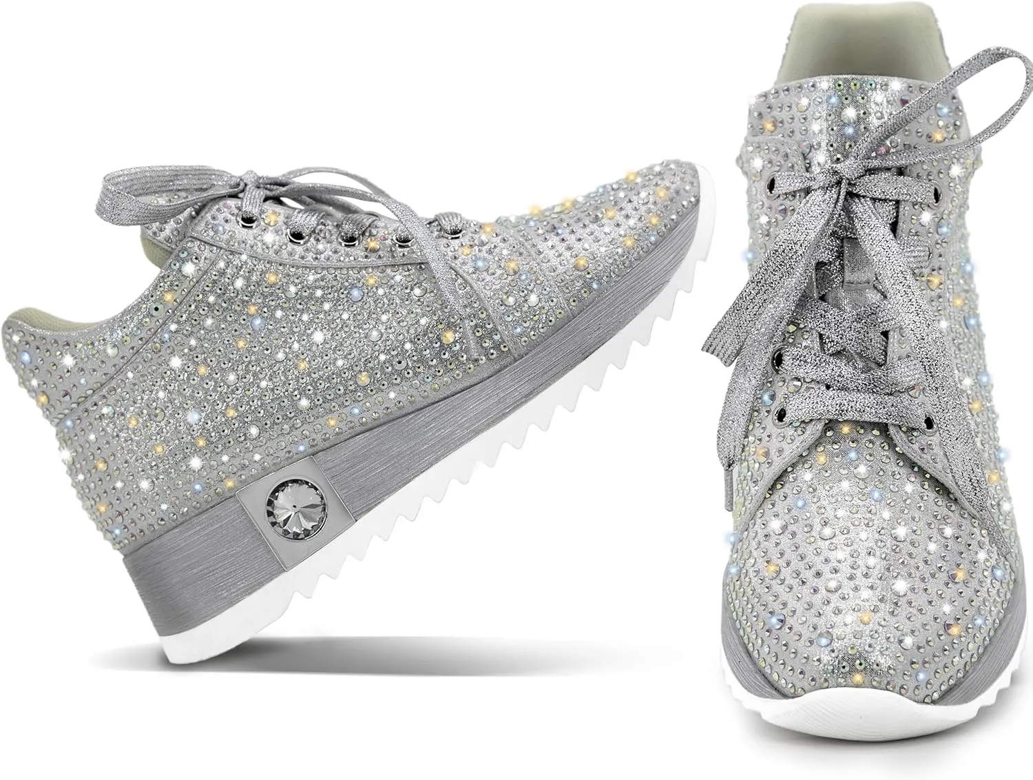 Women's Fashion Glitter Sneakers Platform Wedge Shoes Sparkly Rhinestone High Top Sneakers Trendy Sequin Shoes Wedding Bride Dress