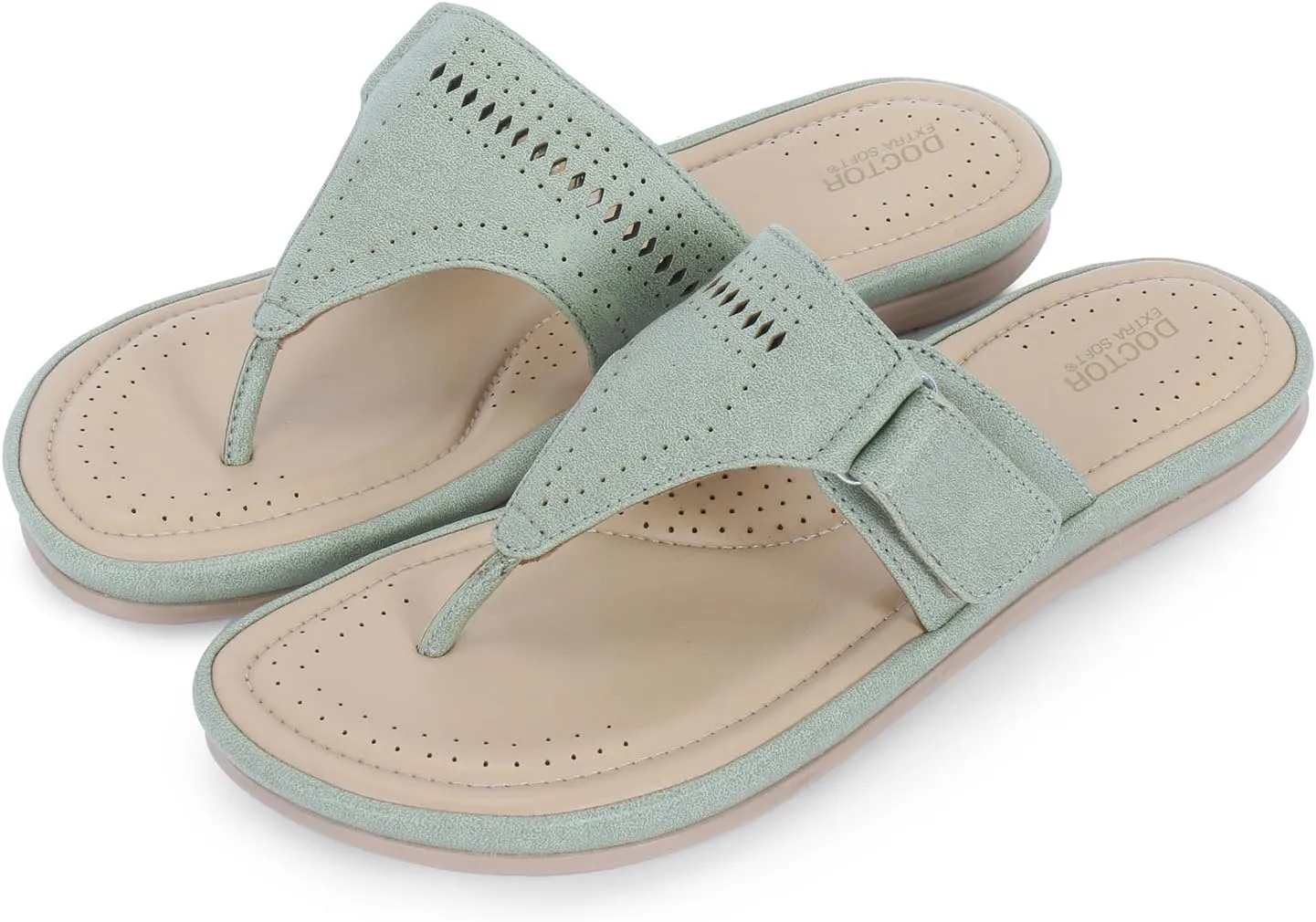 Women's Flat Memory Foam Slippers/Flip-Flops Fashion Stylish Casual Comfortable Diabetic Orthopedic Lightweight Synthetic Slip-on Sandals with Adjustable Strap for Girls/Ladies D-608