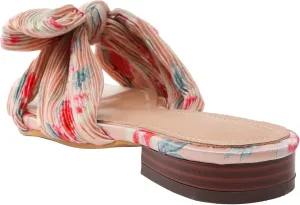 Women's Flat Sandals Casual Dress Sandal Satin Mules Slip On Bowknot Open Toe Backless Low Heeled Slipper Slides for Summer Wedding