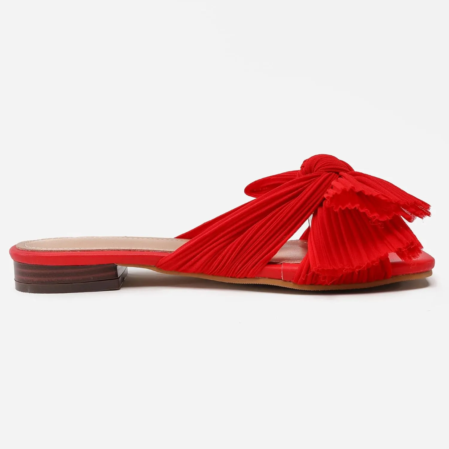 Women's Flat Sandals Casual Dress Sandal Satin Mules Slip On Bowknot Open Toe Backless Low Heeled Slipper Slides for Summer Wedding