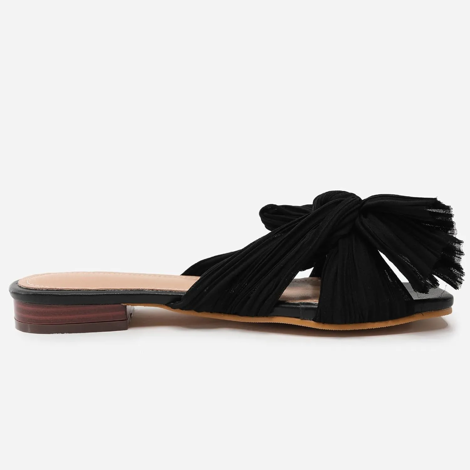 Women's Flat Sandals Casual Dress Sandal Satin Mules Slip On Bowknot Open Toe Backless Low Heeled Slipper Slides for Summer Wedding