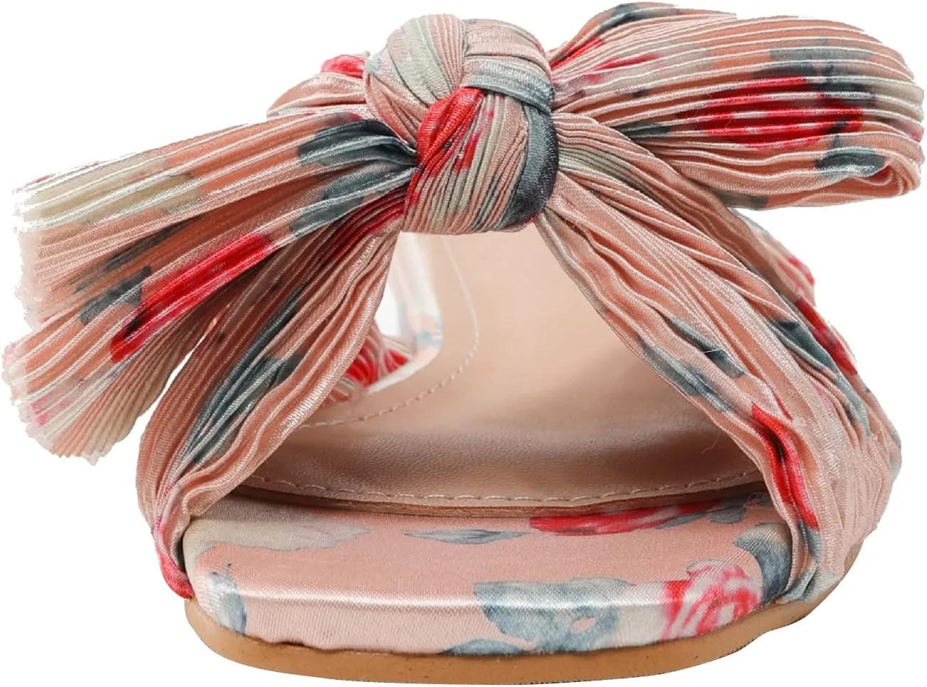 Women's Flat Sandals Casual Dress Sandal Satin Mules Slip On Bowknot Open Toe Backless Low Heeled Slipper Slides for Summer Wedding