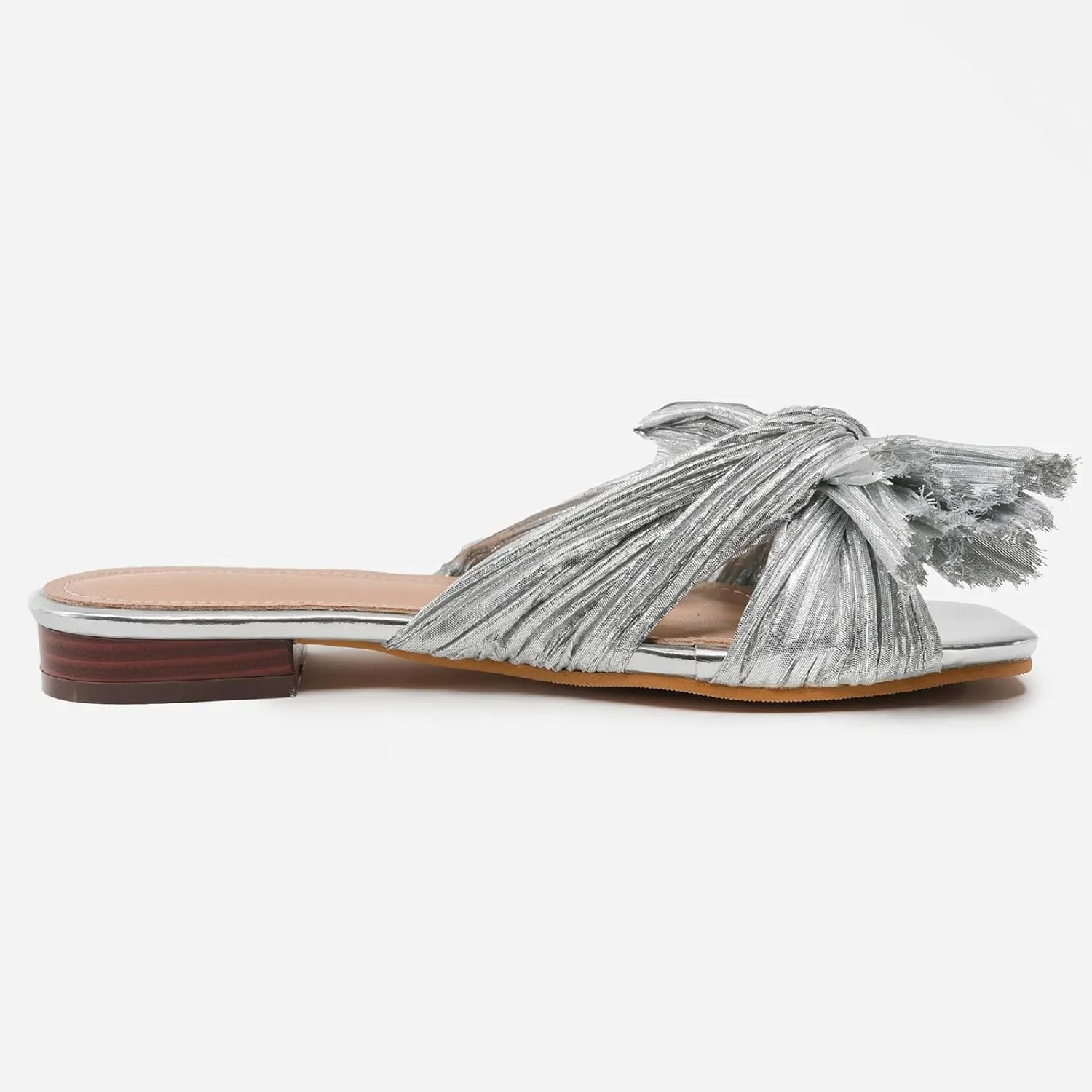 Women's Flat Sandals Casual Dress Sandal Satin Mules Slip On Bowknot Open Toe Backless Low Heeled Slipper Slides for Summer Wedding