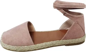 Womens Flat Sandals Closed Toe Wide Width Espadrille Hand-Stitching Sole Non Slip Shoes Hollow Out Vamp Tie-Up Ankle Strap Sandals for Women Casual Dressy