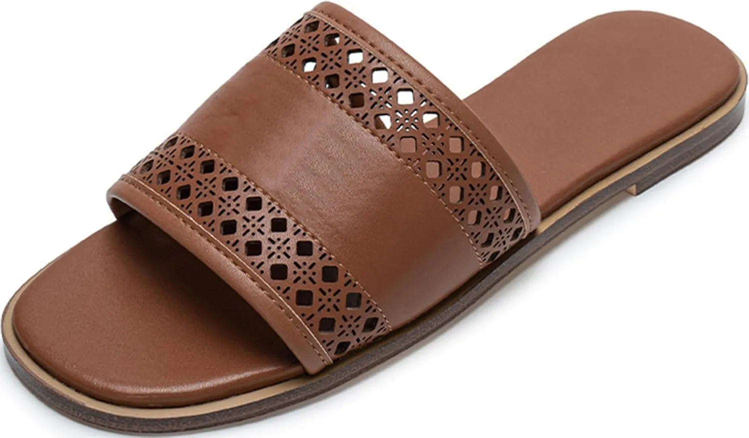 Women's Flat Sandals Comfort Slip-On Adjustable Strap, Comfortable Non-Slip Sole Slide Sandals for Summer Beach