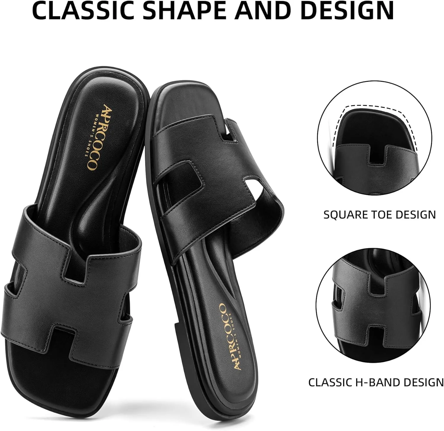 Women's Flat Sandals Dressy Classic H-Band Flats Sandals Summer Beach Vacations Slide Sandals