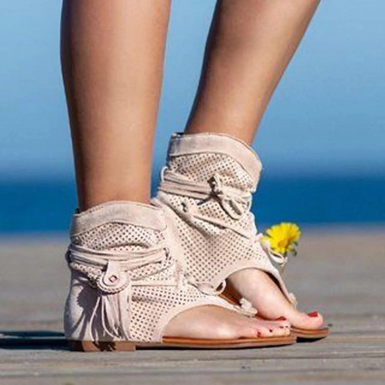 Women's Flats Sandals Bohemian Outdoor High Top Memory Foam Insole Summer Anti Slip Summer Thong Shoes