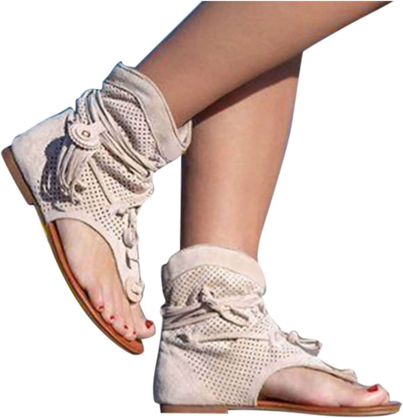 Women's Flats Sandals Bohemian Outdoor High Top Memory Foam Insole Summer Anti Slip Summer Thong Shoes