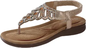 Women's Flats Sandals Bohemian Outdoor Memory Foam Insole Rhinestone Shoes Hot Summer Beach Walking Sandals