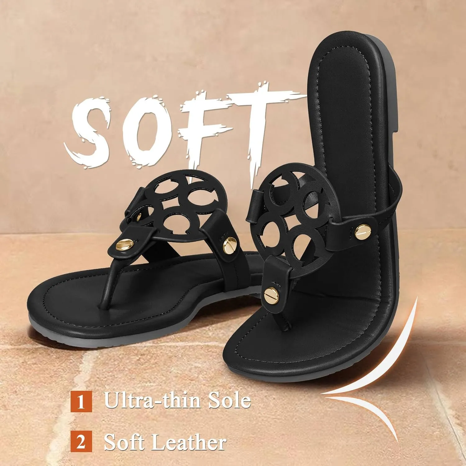 Womens Flip Flops Summmer Sandals for Women 2025 Dressy Beach Sandals Flats Cute Leather Waterproof Slip on