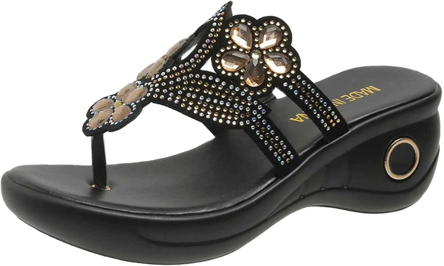 Womens Flip Flops Wedge Sandals with Arch Support Platform Slip On Walking Beaded Beach Open toe Thong Shoes