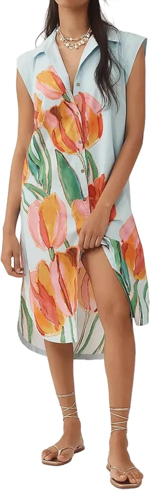 Women’s Floral Print Cap Sleeve Button Up Shirt Midi Dress Summer Casual V Neck Cute Loose Fit Dresses