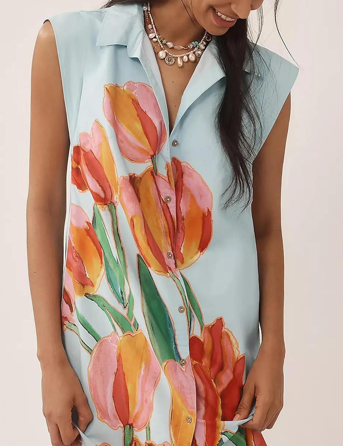 Women’s Floral Print Cap Sleeve Button Up Shirt Midi Dress Summer Casual V Neck Cute Loose Fit Dresses