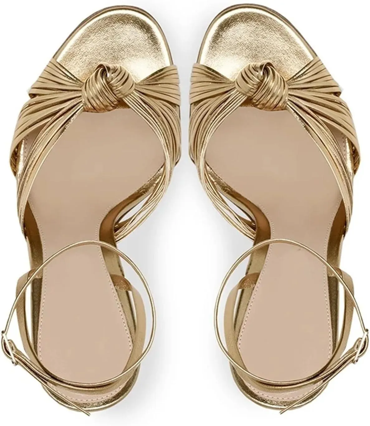Women's Gold Stiletto Heel Sandals, Cross Strap Slingback Round Toe PU Summer Party