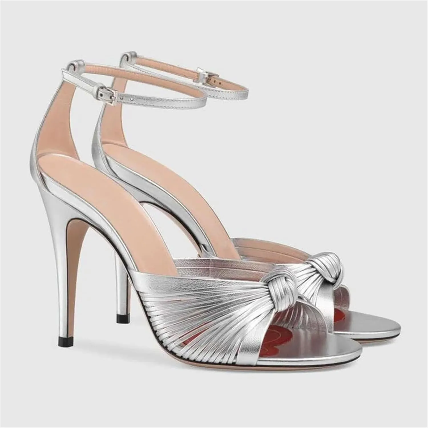 Women's Gold Stiletto Heel Sandals, Cross Strap Slingback Round Toe PU Summer Party