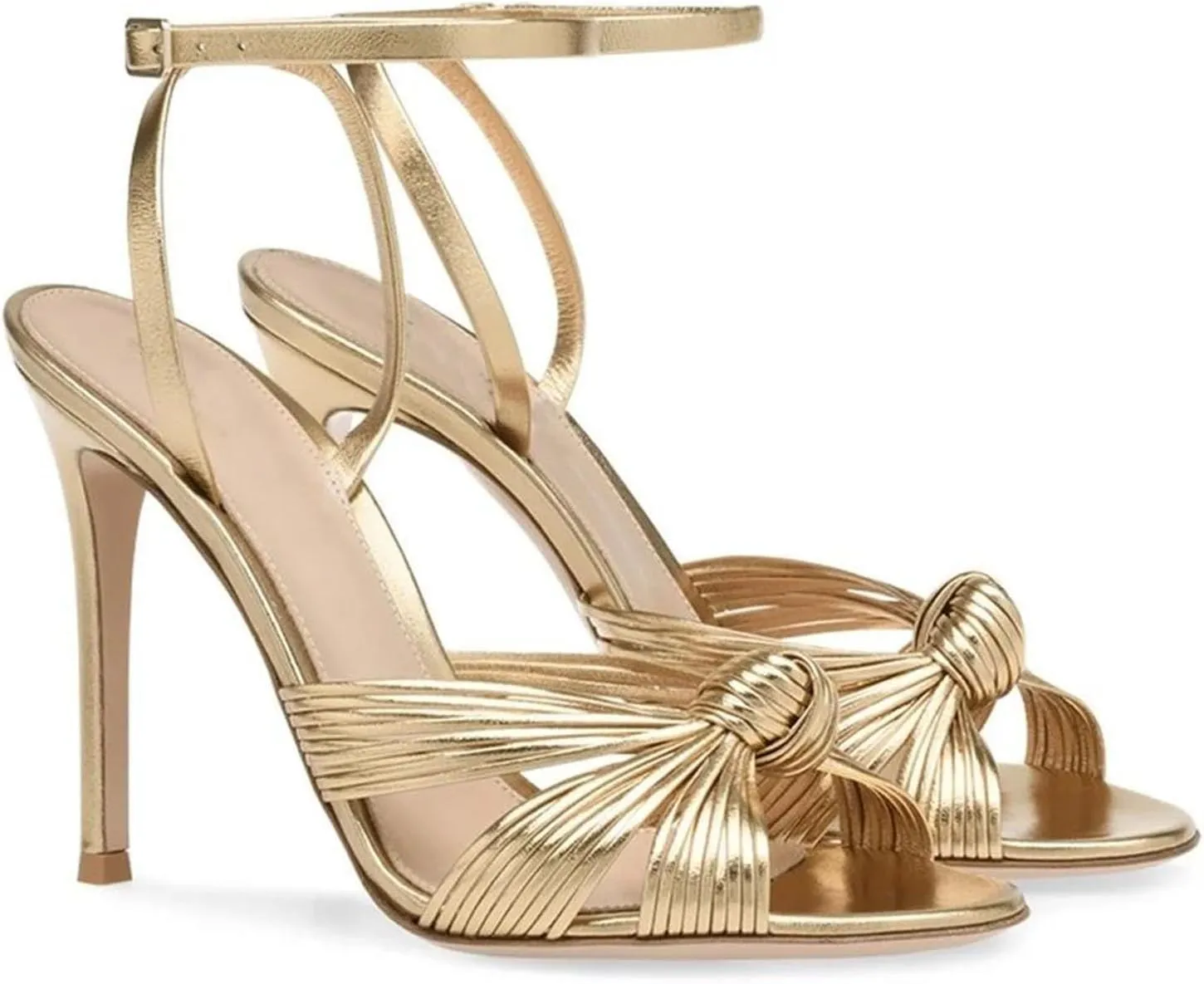 Women's Gold Stiletto Heel Sandals, Cross Strap Slingback Round Toe PU Summer Party