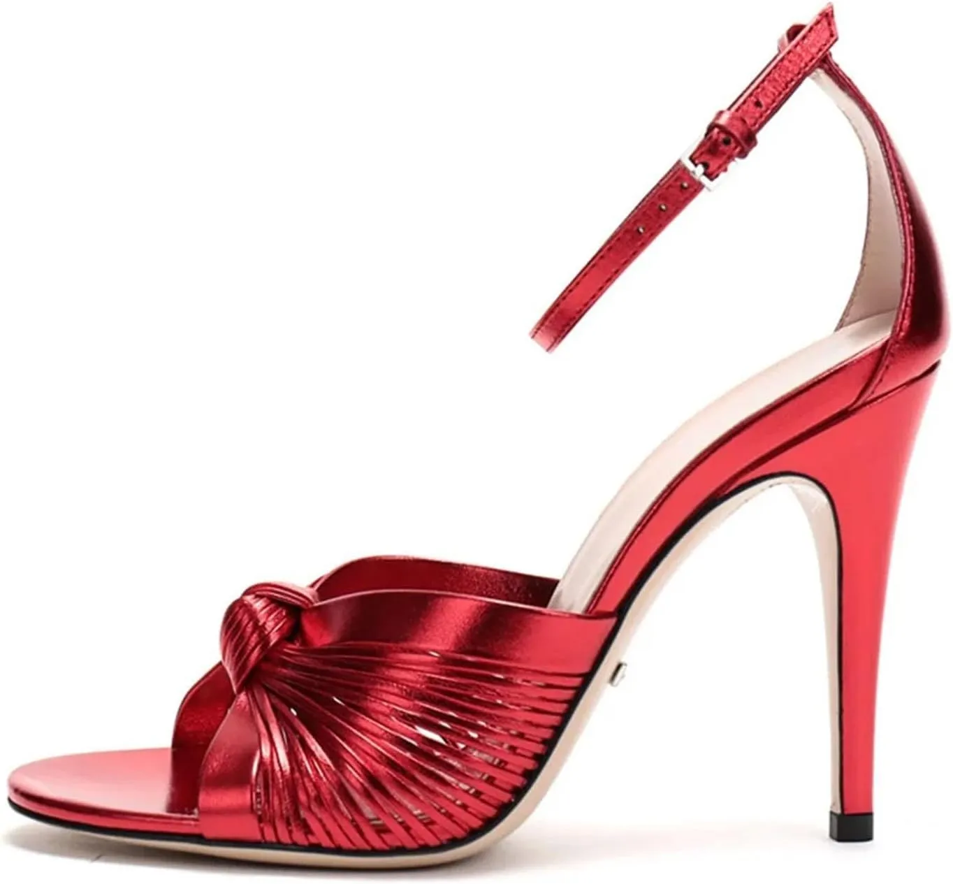 Women's Gold Stiletto Heel Sandals, Cross Strap Slingback Round Toe PU Summer Party