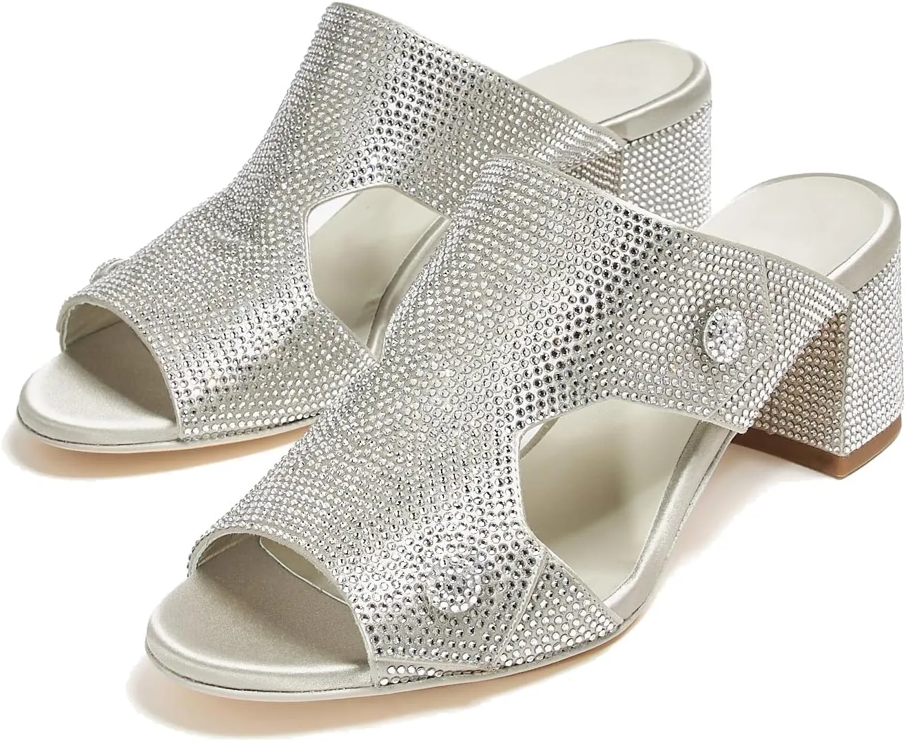 Women's High Heel Slide Sandals Paten Leather Open toe Mules Block High Heel Casual Shoes Party Wedding Dress Crystal High Heels For Ladies