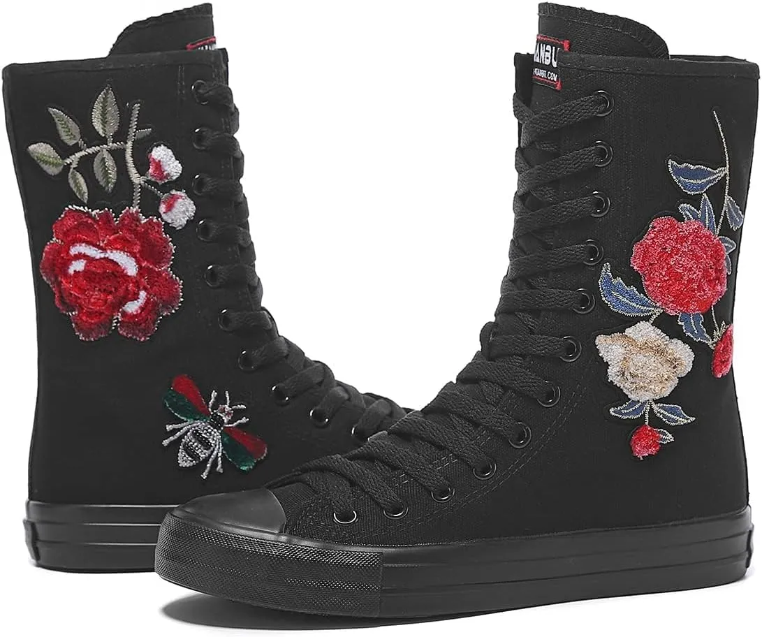 Womens High Top Canvas Sneakers Lace up Fashion Casual Shoes for Girls