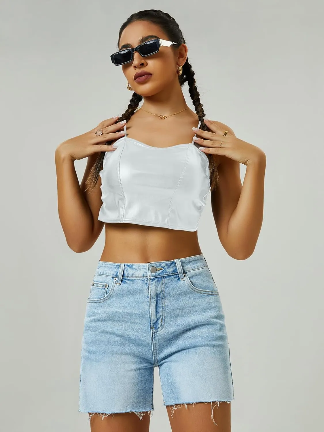 Womens High Waist Jean Shorts Wide Straight Leg Microelastic Long Denim Mom Shorts