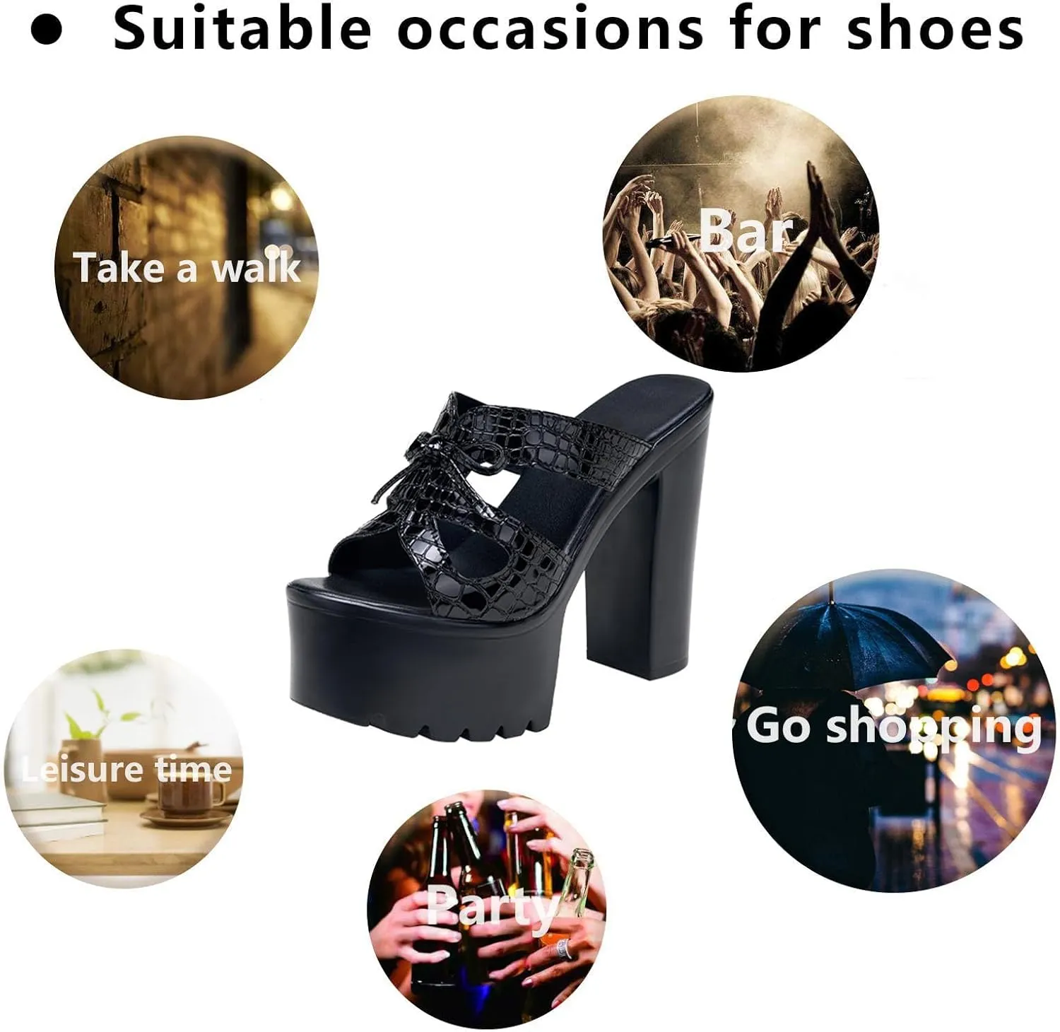 Women's Leather Bow Sexy Chunky High Heels Goth Sandals Summer Fashion Comfortable Round Open Toe Platform High Heel Slip On Y2K Punk Slides Sandals for Prom Wedding Party