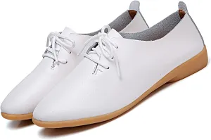Women's Leather Lace Up Flats Pointed Loafers,Fashion Soft Bottom Low Lightweight Comfort Slip-On Business Formal Work Dress Walking Oxfords Sneakers