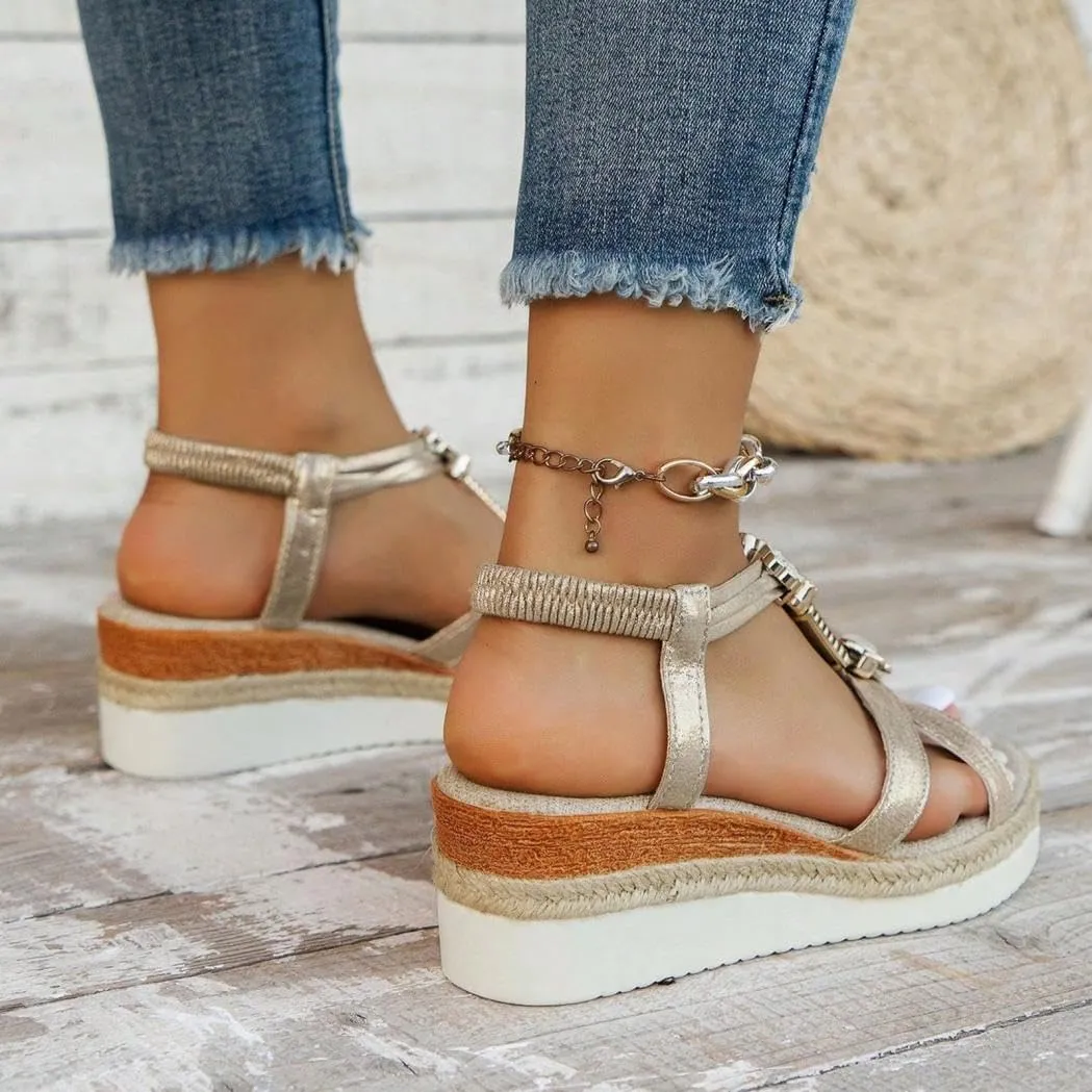 Womens Low Wedge Heels Sandals Shoes,Wide Width Platform Wedge Sandals for Women Summer Dressy,Comfort Walking Non Slip Casual Summer Beach Sandals Ankle Elastic Bohemian Woven Sandals