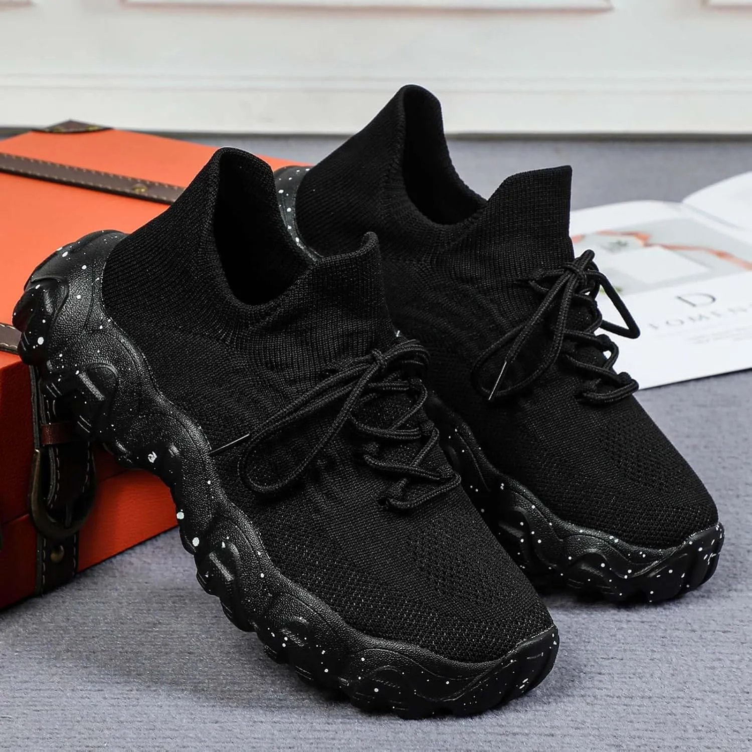 Women's Mesh Lace Lightweight Low-Cut Sneakers, Casual Tennis Shoes, Non Slip, Fashionable Comfortable and
