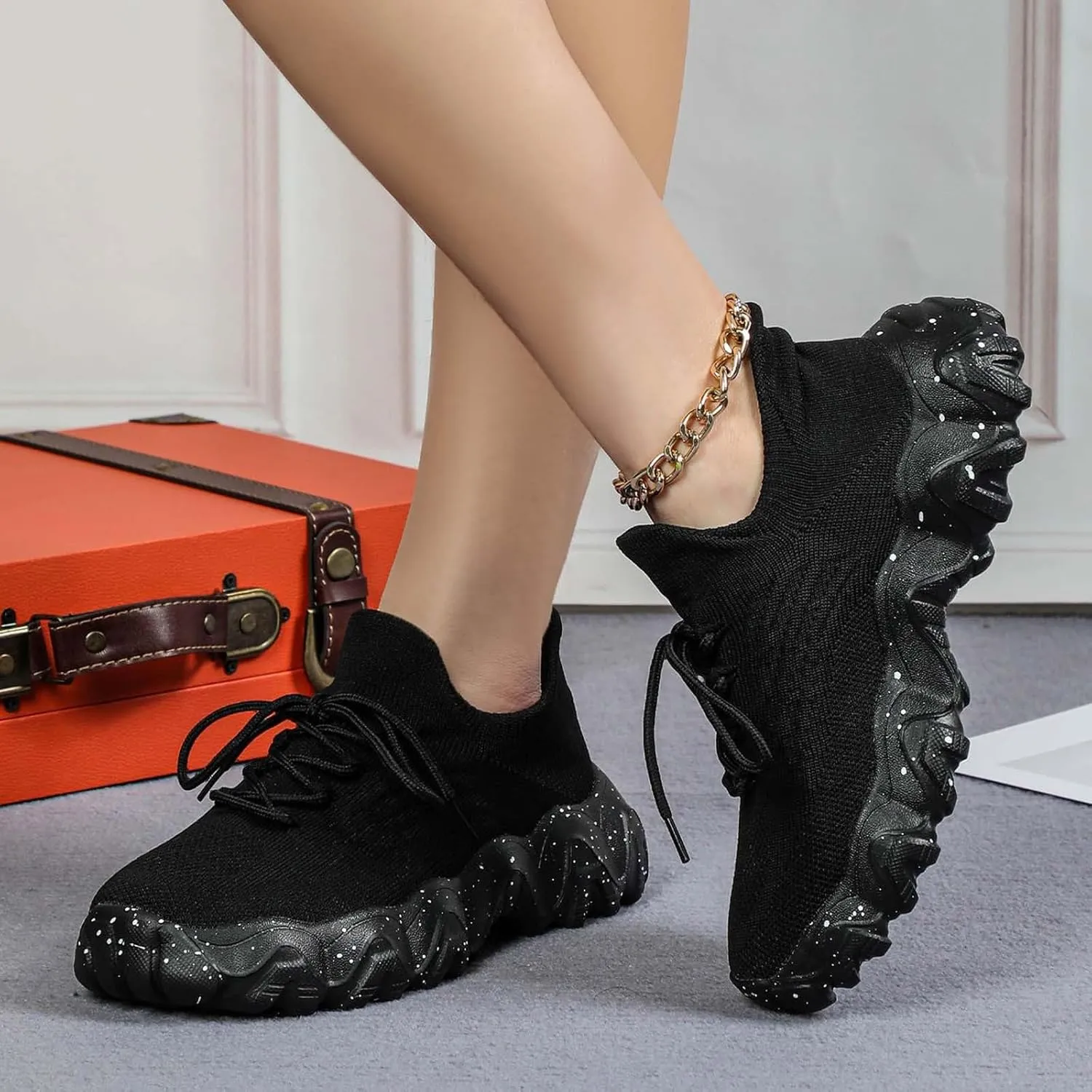 Women's Mesh Lace Lightweight Low-Cut Sneakers, Casual Tennis Shoes, Non Slip, Fashionable Comfortable and